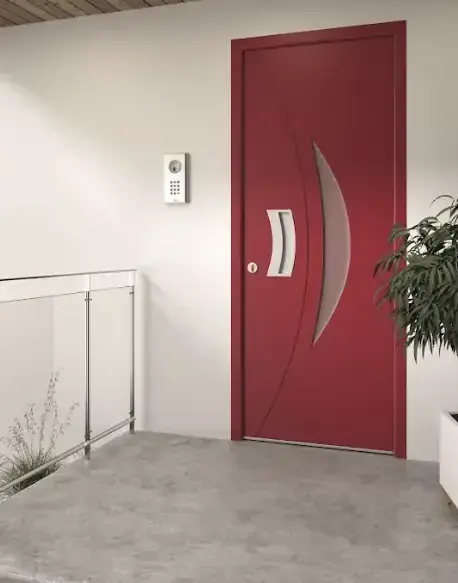Porte d'entrée aluminium sur mesure rouge